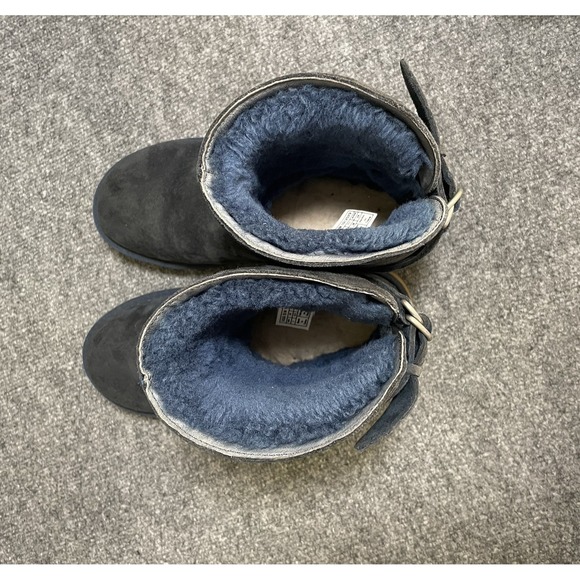 UGG Sheepskin Boots Remora Size 7 Navy Blue Suede Buckle Boots Warm Shoes - Picture 7 of 10